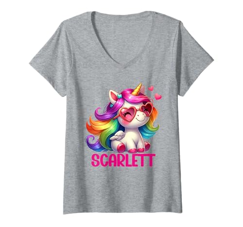 Damen Scarlett Unicorn Name Personalisiertes Design T-Shirt mit V-Ausschnitt Damen Scarlett Unicorn Name Personalisiertes Design T-Shirt mit V-Ausschnitt von BDAZ