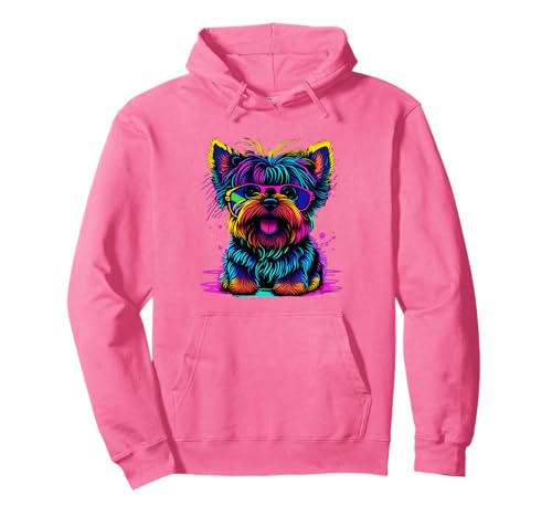 Yorkie Colorful Dog 80er 90er Damen Pink Pullover Hoodie Yorkie Colorful Dog 80er 90er Damen Pink Pullover Hoodie von BDAZ