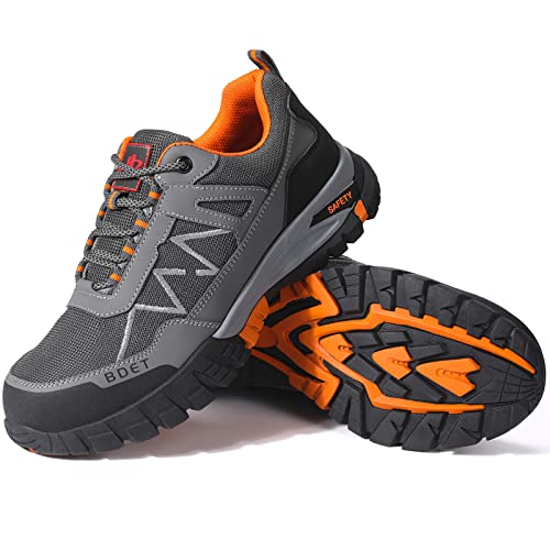 BDETIBAYE Stahlkappen-Sneaker, bequeme Sicherheitsschuhe für Herren, Stahlkappenschuhe für Damen, Schlupfschuhe, Bauarbeitsschuhe, GRAU, 12 Women/11 Men von BDETIBAYE