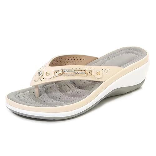 BDFJEDS Damen Hausschuhe Slides Rutschfeste Schuhe Strand Sandalen Frauen Draußen Tragen Offene Zehen(Beige,37) von BDFJEDS
