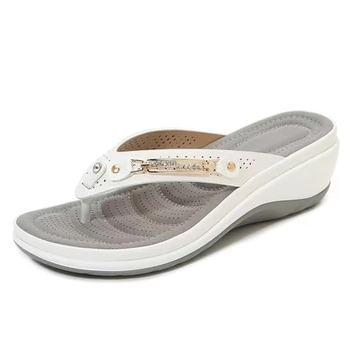 BDFJEDS Damen Hausschuhe Slides Rutschfeste Schuhe Strand Sandalen Frauen Draußen Tragen Offene Zehen(White,42) von BDFJEDS