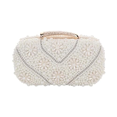 BDFJEDS Handgemachte Party-Handtasche mit weißen Perlen, Perlen-Clutch, handgefertigte Perle, Diamant, Luxus-Pailletten, Party-Damen-Abendtasche von BDFJEDS
