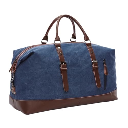 Canvas Leder Herren Reisetaschen Handgepäck Tasche Seesack Handtasche Reisetasche(Blue Large) von BDFJEDS