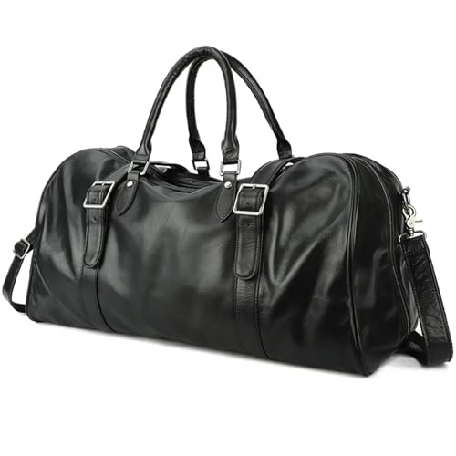 Leder Herrentasche Seesack Sport Gym Bag Große Kapazität Handgepäck Reisetasche Lässige Einzelschulter Gepäcktasche(Black) von BDFJEDS