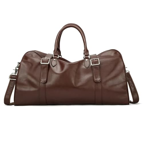 Leder Herrentasche Seesack Sport Gym Bag Große Kapazität Handgepäck Reisetasche Lässige Einzelschulter Gepäcktasche(Coffee) von BDFJEDS