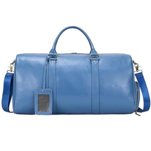 Leder Männer Frauen Reisetasche Handgepäck Tasche Reise Schultertasche Männlich Weiblich(Blue(55cm)) von BDFJEDS