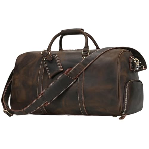 Leder Männer Frauen Reisetasche Handgepäck Tasche Reise Schultertasche Männlich Weiblich(Dark Brown(55cm)) von BDFJEDS