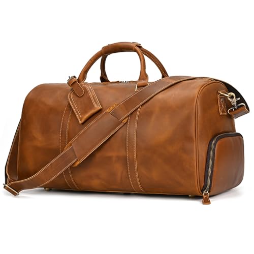 Leder Männer Frauen Reisetasche Handgepäck Tasche Reise Schultertasche Männlich Weiblich(Light Brown(55cm)) von BDFJEDS