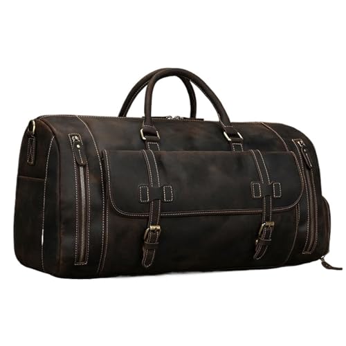 Reisetasche aus echtem Leder im Vintage-Stil, Gepäcktaschen for Männer und Frauen, Seesäcke(Design2(58cm) Dark) von BDFJEDS