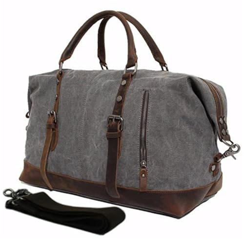 Vintage Canvas Leder Herren Reisetaschen Handgepäck Taschen Seesäcke Reisetasche(Dark Grey) von BDFJEDS
