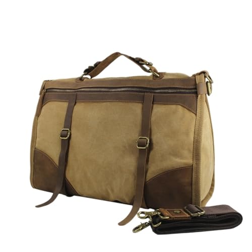 Vintage Canvas Leder Männer Reisetaschen Gepäck Taschen Tasche Seesäcke Tote Freizeit(Khaki) von BDFJEDS