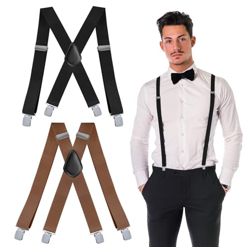 BDHYYM 2 Stück Hosenträger Herren Extra Stark mit 4 Extra Starken Clips, Hosenträger für Herren Breit 3,5cm, Einstellbar und Elastisch, Sehr Gut Geeignet für Große oder Schwere Menschen von BDHYYM
