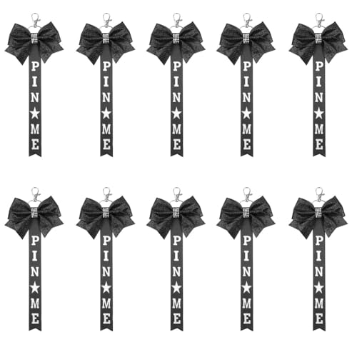 Cheer Pin Me Bänder, 10 Stück Pin Me Riemen mit Strasssteinen, Schleife, Schlüsselanhänger für Mädchen, Rucksack, Cheerleading, Sport von BDKMMS