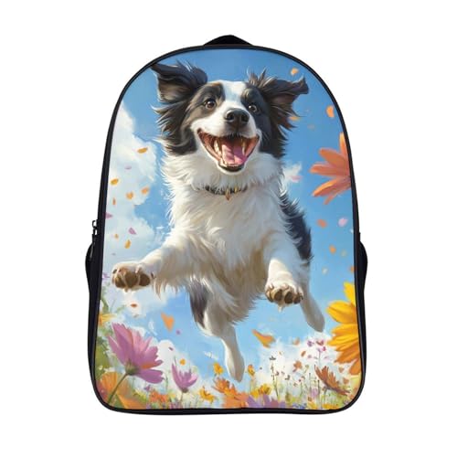 BDKSLBDIP Der Border Collie Schulrucksack Für Jungen Und Mädchen - Wasserdichter Schulranzen Für Teenager - Tagesrucksack Mit Laptopfach Für Schule Und Reise 40x28x16cm von BDKSLBDIP