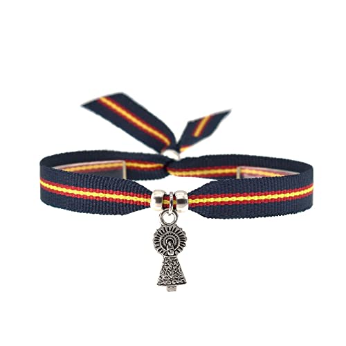 BDM Armband für Damen und Herren aus marineblauem Spanien-Stoff mit der Virgen del Pilar und der spanischen Flagge. von BDM