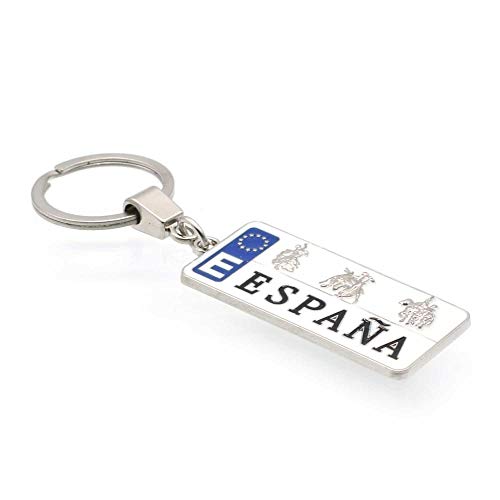 BDM Origineller Schlüsselanhänger in Form eines harten und widerstandsfähigen Kennzeichens in Silber. Spanischer Schlüsselanhänger mit Ring. von BDM