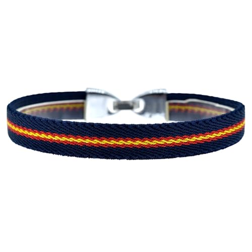 BDM Armband mit spanischer Flagge für Herren aus Stoff mit marineblauem Hintergrund und silberfarbenem Verschluss. Maße 18-20 cm., 18-20 cm, Stoff von BDM