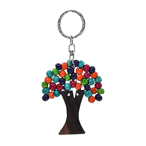 Tree of Life Schlüsselanhänger aus Holz in Form eines Baumes mit Perlen, Blätter mit einem Ring bilden. von BDM