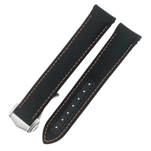 BDNJN 20 mm 21 mm Faltschließe hochdichtes Nylongewebe-Uhrenarmband für Omega AQUA TERRA 150 Seamaster 007 Moonwatch 19 mm blaues Armband(Black orange,21mm) von BDNJN