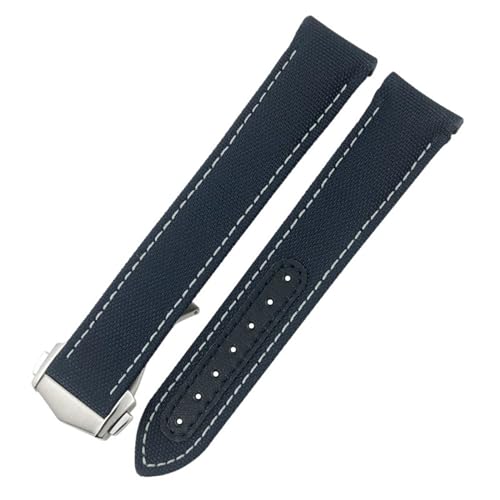 BDNJN 20 mm 21 mm Faltschließe hochdichtes Nylongewebe-Uhrenarmband für Omega AQUA TERRA 150 Seamaster 007 Moonwatch 19 mm blaues Armband(Blue white,19mm) von BDNJN