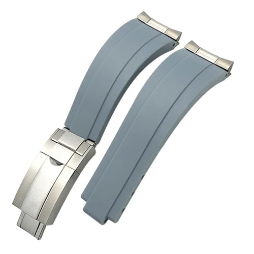 BDNJN 20 mm Gummi-Armband mit kurzer Schnalle, passend für Rolex Daytona Submariner Role OYSTERFLEX Yacht Master, kleines Handgelenk-Silikonarmband(Gray,Rosegold Buckle Link) von BDNJN