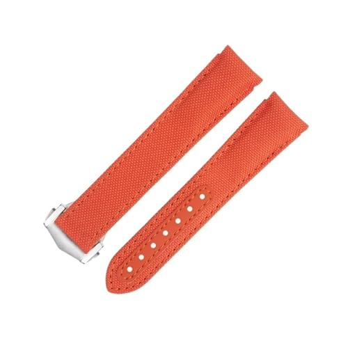 BDNJN 20 mm gebogenes Uhrenarmband für Omega-Armband für AT150 Seamaster 300 Planet Ocean De Ville Speedmaster. Neue orangefarbene Uhrenarmbänder aus hochdichtem Nylon-Rindsleder(Orange 6) von BDNJN