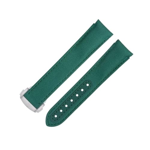 BDNJN 20 mm neue grüne High-Density-Nylon-Rindsleder-Uhrenarmbänder passend für Omega-Armband für AT150 Seamaster 300 Planet Ocean De Ville Speedmaster Uhrenarmband mit gebogenem Ende(Green 6) von BDNJN