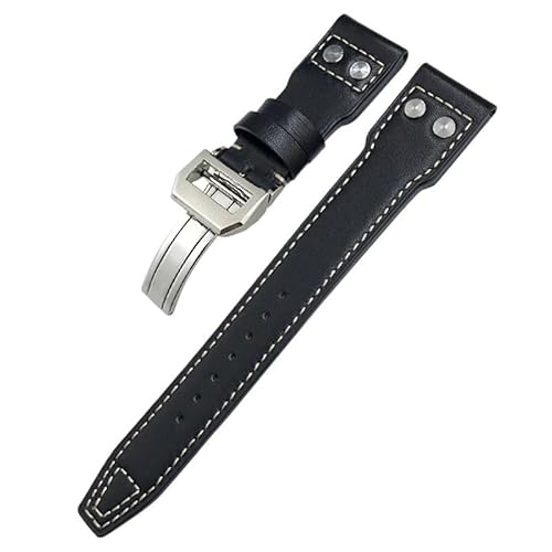 BDNJN 20mm 21mm 22mm Echtleder Nieten Armband Passend für IWC SPITFIRE Big Pilot's Watch IW5009 Rindslederarmband(Black white plain 1,21mm) von BDNJN