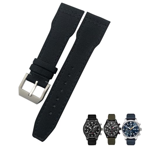 BDNJN 22 mm 21 mm Nylongewebe-Uhrenarmband, geeignet für IWC Big Pilot IIW388002 Spitfire Uhrenarmband, grünes Canvas,Sportarmbänder(Black silver,20mm) von BDNJN