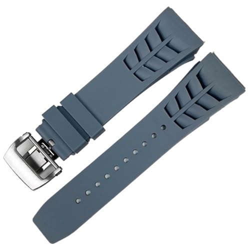 BDNJN 25 mm Gummi-Silikon-Uhrenarmband für Richard Mille, Edelstahl-Faltschließe, blaues Armband, Uhrenzubehör, blaues Armband(Gray,25 Rose Gold Buckle) von BDNJN