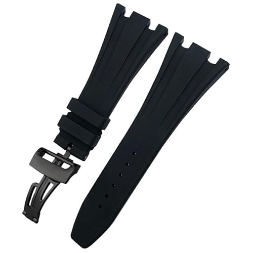 BDNJN 27 mm 28 mm Fluorkautschuk-Uhrenarmband für Audemars AP Piguet Royal Oak Offshore Weiches FKM-Silikon-Uhrenarmband Herrenarmband(Black black,28mm) von BDNJN