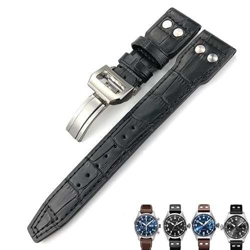 BDNJN Echtes Leder Kalbsleder Armband 21mm 22mm Geeignet für IWC Big PILOT IW5009 IW5103 Drahtnagel Uhrenarmband(Bamboo black square,20mm) von BDNJN