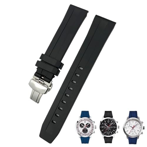 BDNJN Gummi Silikon Armband 20mm 19mm 21mm 22mm für Tissot Le Locle T006 T114 PRC200 Strap Schmetterling schnalle Wasserdichte Armband(Black Silver,19mm) von BDNJN
