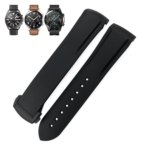BDNJN Gummi-Uhrenarmband, 22 mm, 20 mm, gebogenes Ende, Silikonarmband, passend für Omega x Uhr, Seamaster, Speedmaster AT150 De Ville, Stoff-Uhrenarmband(Black black,20mm) von BDNJN