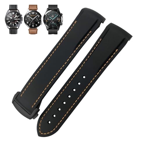 BDNJN Gummi-Uhrenarmband, 22 mm, 20 mm, gebogenes Ende, Silikonarmband, passend für Omega x Uhr, Seamaster, Speedmaster AT150 De Ville, Stoff-Uhrenarmband(Black orange black,22mm) von BDNJN