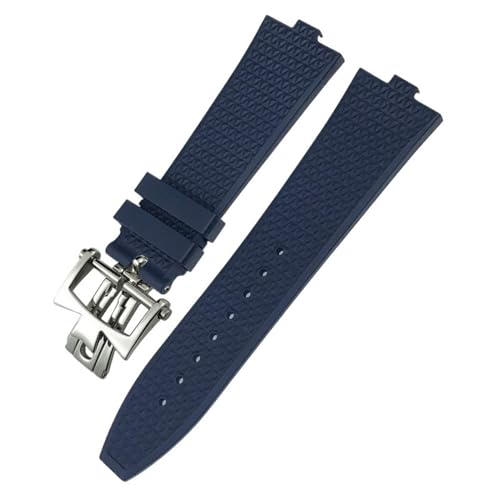 BDNJN Konvexe Uhrenarmbänder aus Fluorkautschuk, 24 x 7 mm, für Vacheron Constantin Overseas Device Quick Series Ersatz-Uhrenarmband(Blue Style2,Silver buckle) von BDNJN