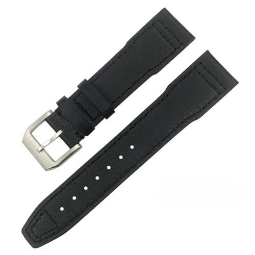 BDNJN Lederarmband 20mm 21mm 22mm für IWC IW3777 IW3270 Mark 18 Big Pilot's Watch Strap Braune Armbänder aus weichem Rindsleder(Black silver,21mm) von BDNJN
