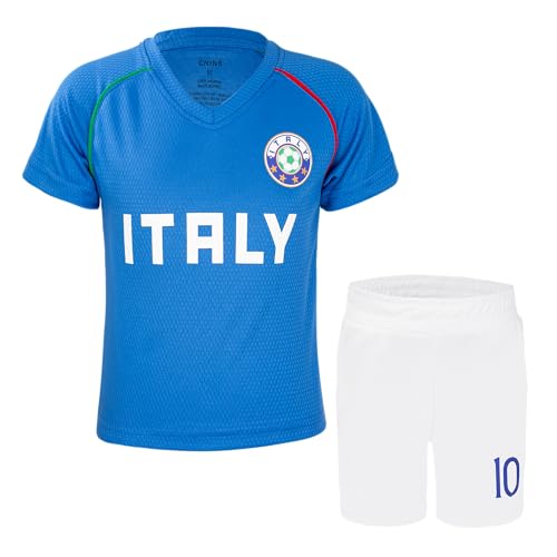 BDONDON Fußballtrikot für Jugendliche, Jungen und Mädchen, atmungsaktiv, leicht, Fußball-Trainingsshirt für Kinder (Kleinkind-Jugendgrößen), Blau-Italien, 3-4 Jahre von BDONDON