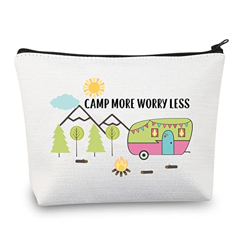 BDPWSS Camping Geschenk für Frauen Camper Make-up Tasche Camp More Worry Less Happy Camper Zubehör, Campen Sie mehr weniger, Wasserdicht von BDPWSS