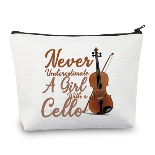 BDPWSS Cello-Geschenk, Cello-Liebhaber, Cellospieler, Geschenk, Cello-Musiklehrer, Geschenk, nie unterschätzen Sie ein Mädchen mit einer Cello-Make-up-Tasche, Mädchen mit Cello, Wasserfest von BDPWSS