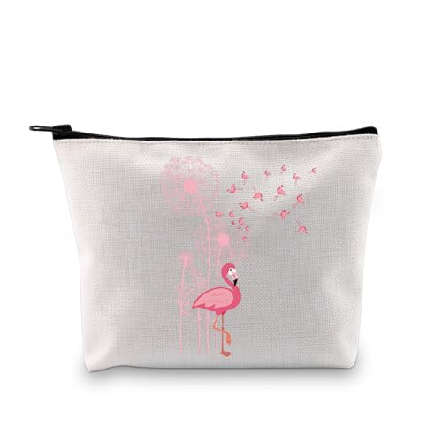 BDPWSS Flamingo-Geschenke für Frauen, Flamingo-Liebhaber, Geschenk, Blume, Löwenzahn, exotisches Tier, tropischer Vogel, rosa Flamingo, Make-up-Tasche, Pusteblume Flamingo-Tasche, modisch von BDPWSS
