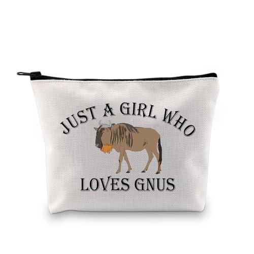 BDPWSS Gnus Geschenk Lustige Gnu Liebhaber Geschenk Gnus Tier Geschenk Just a Girl Who Loves Gnus Make-up-Tasche für Kollegen Freund, Liebt Gnus Tasche, modisch von BDPWSS