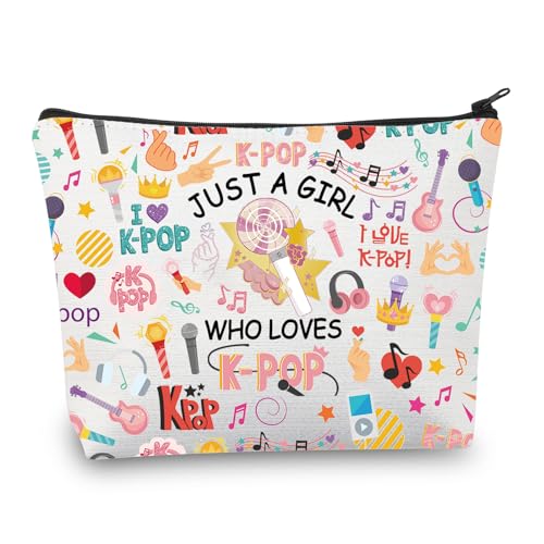 BDPWSS K-Pop Make-up-Tasche, K-Pop-Sänger-Merchandise-Geschenk, "Just A Girl Who Loves K-Pop", Geschenk für K-Pop-Musik-Fan, K-Pop-Team-Geschenk, Loves K-Pop, Wasserfest von BDPWSS