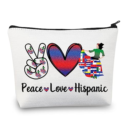 BDPWSS Peace Love Hispanisches Erbe Länder Flaggen Make-up-Tasche National Hispanic Heritage Month Latina Geschenk Mexikanisches Mädchen Geschenk, Love Hispanic, Wasserdicht von BDPWSS