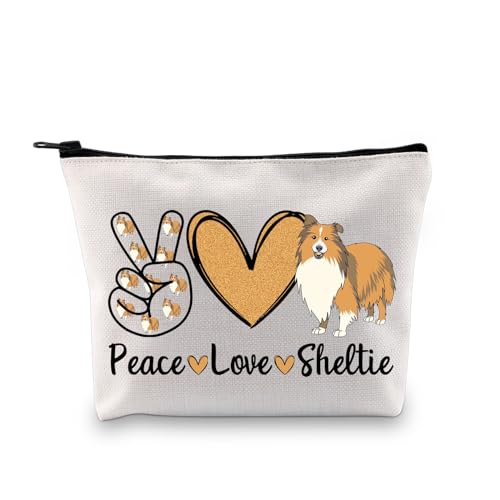 BDPWSS Sheltie Kosmetiktasche für Hundeliebhaber, Geschenke für Frauen, Sheltie Mama, Shetland Sheepdogs, Geschenk, Frieden, Liebe, Sheltie, Peace Sheltie Tasche von BDPWSS