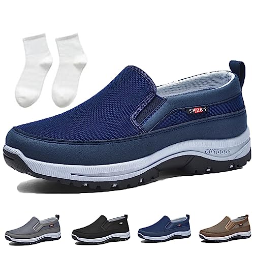 Breathable Orthopedic Travel Plimsolls,Men's Arch Support Slip-On Canvas Loafers,Breathable Non Slip Orthopedic Sneakers (Dark Blue,44) von BDROX