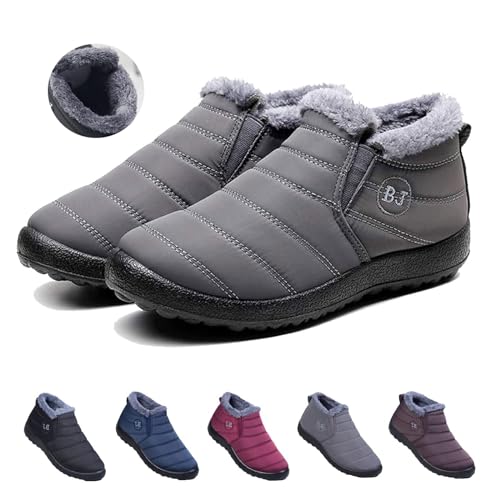 Snow Boots,Women Fleece Warm Fur Lined Waterproof Non-slip Ankle Snow Boots,Boojoy Winter Boots (Grey,39) von BDROX