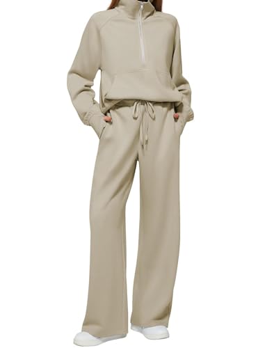 BDSCZW Damen 2 Stück Satz Sportkleidung Super Große Halb Reißverschluss Langärmeliges Sweater Breitbein Sporthose Leisure Set von BDSCZW
