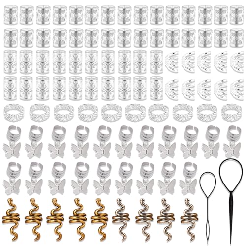 BDSHUNBF 101 Stück Dreadlocks Schmuck, Haarschmuck Silber, Braids Schmuck, Haarringe für Zöpfe, Zöpfe Dekoration, Haarperlen Wikinger, für Damen Männer von BDSHUNBF