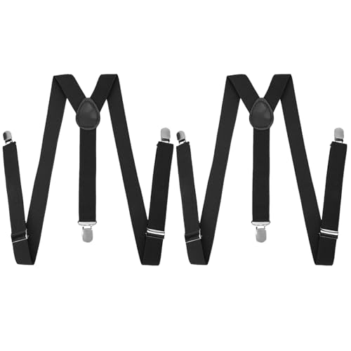 BDSHUNBF 2 Pcs Hosenträger für Herren Breit 3,5 cm mit Sehr Starken 3 Metall Clip, Hosenträger Herren Extra Stark Einstellbar und Elastisch, Hosenträger Herren Breit Hosenträger Skihose Schwarz von BDSHUNBF